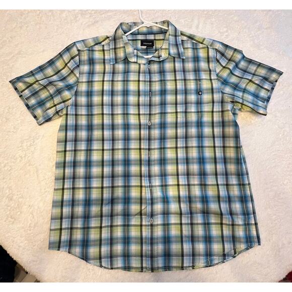 Marmot Men's Blue and Green Plaid Button Up Light Weight Short Sleeve Shirt XL - Picture 6 of 10